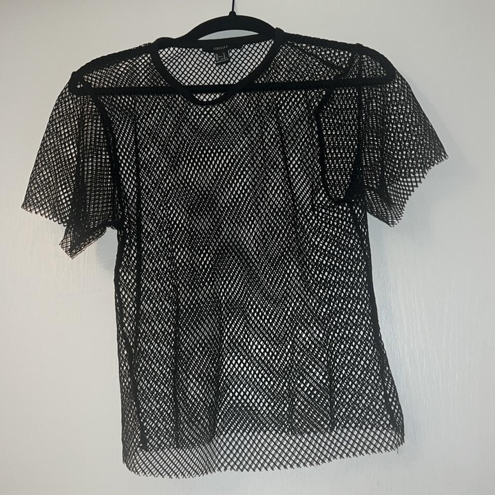 Black Fishnet Short Sleeve Shirt. Forever 21. Size Small.